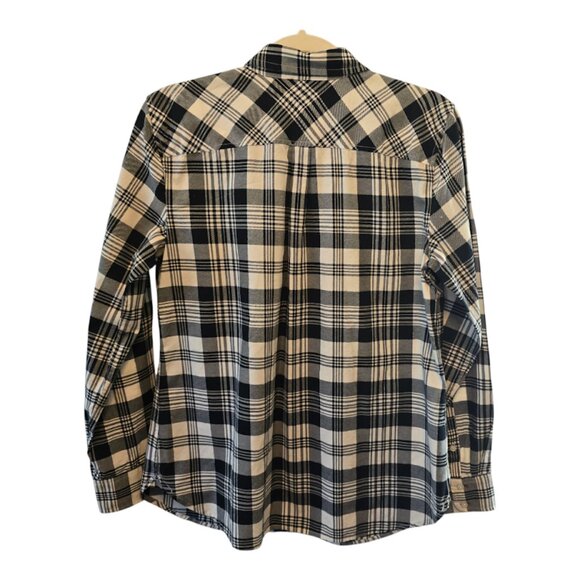 TALBOTS LONG SLEEVE SHIRT BLACK WHITE SILVER THREAD SHIMMER SIZE MEDIUM - Picture 5 of 9